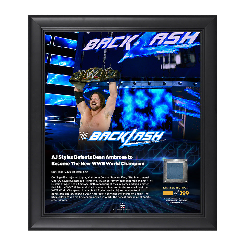 AJ Styles Backlash 2016 15 x 17 Framed Plaque w Ring Canvas Pwcatalog