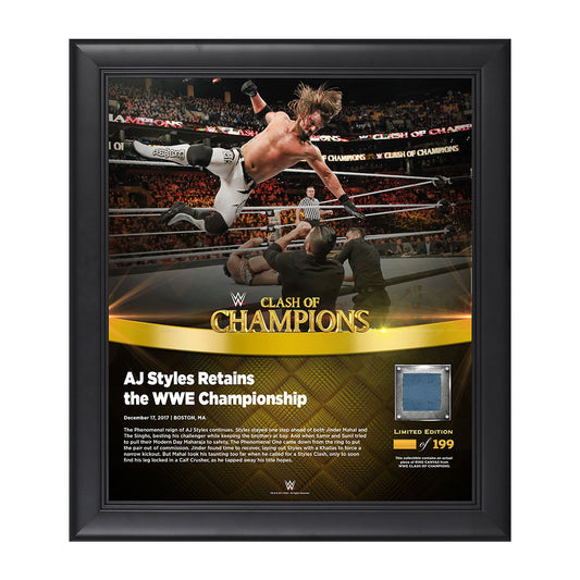 AJ Styles Clash of Champions 2017 15 x 17 Framed Plaque w Ring Canvas