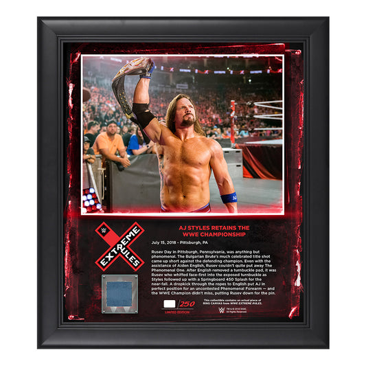 AJ Styles Extreme Rules 2018 15 x 17 Framed Plaque w Ring Canvas