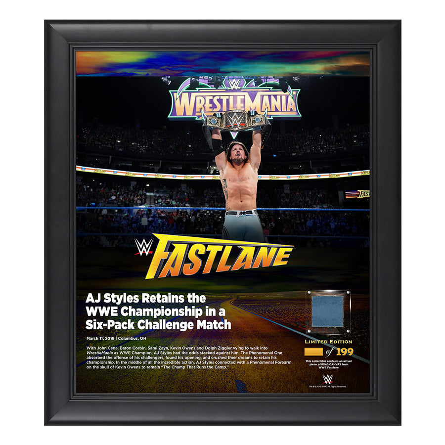 AJ Styles FastLane 2018 15 x 17 Framed Plaque w Ring Canvas Pwcatalog