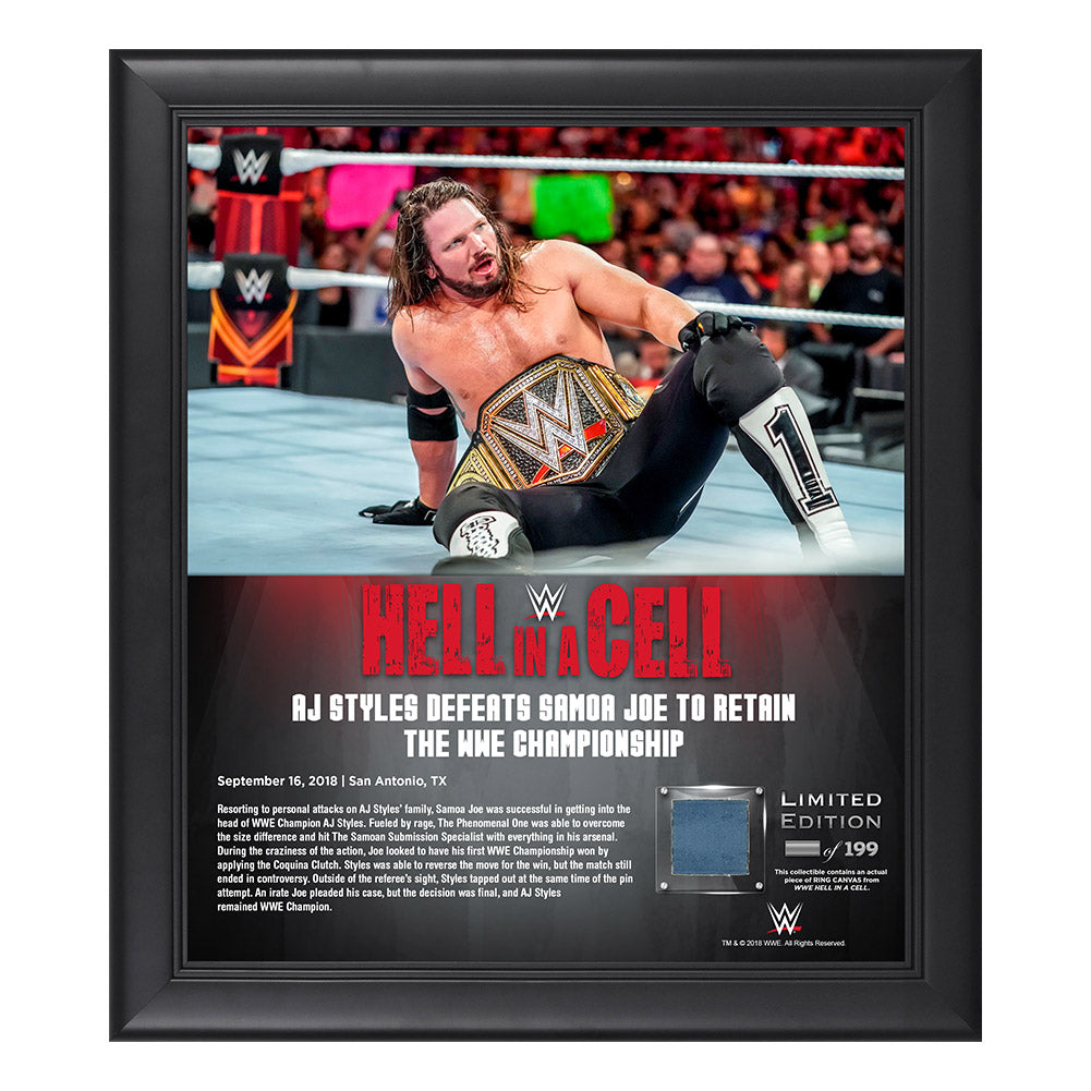 AJ Styles Hell in a Cell 2018 15 x 17 Framed Plaque w Ring Canvas