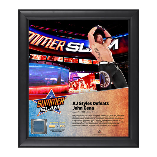 AJ Styles SummerSlam 2016 15 x 17 Framed Plaque w Ring Canvas