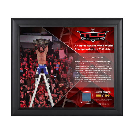 AJ Styles TLC 2016 15 x 17 Framed Plaque w Ring Canvas