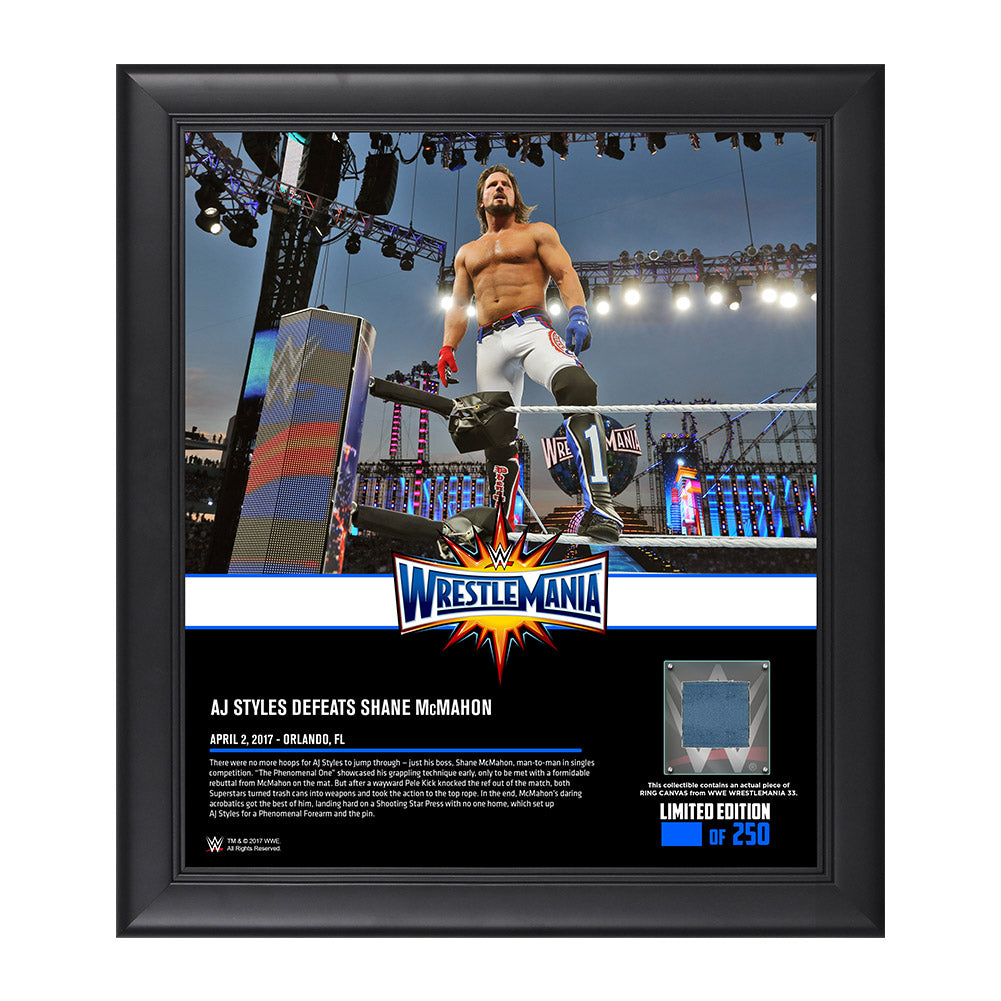AJ Styles WrestleMania 33 15 x 17 Framed Plaque w Ring Canvas