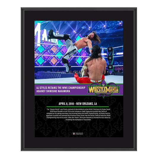 AJ Styles WrestleMania 34 10 x 13 Photo Plaque