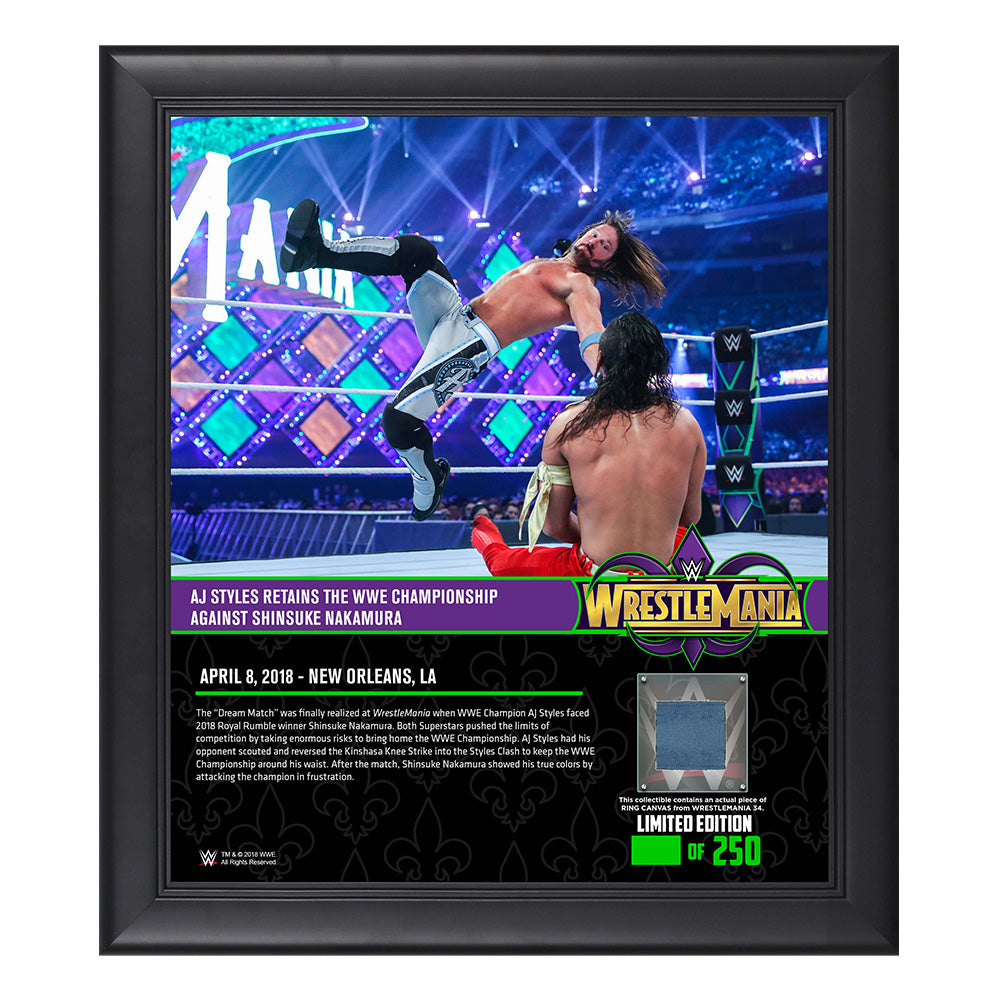 AJ Styles WrestleMania 34 15 x 17 Framed Plaque w Ring Canvas Pwcatalog