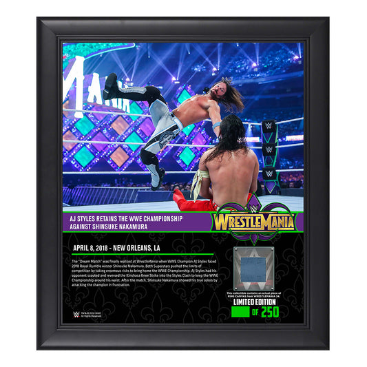 AJ Styles WrestleMania 34 15 x 17 Framed Plaque w Ring Canvas