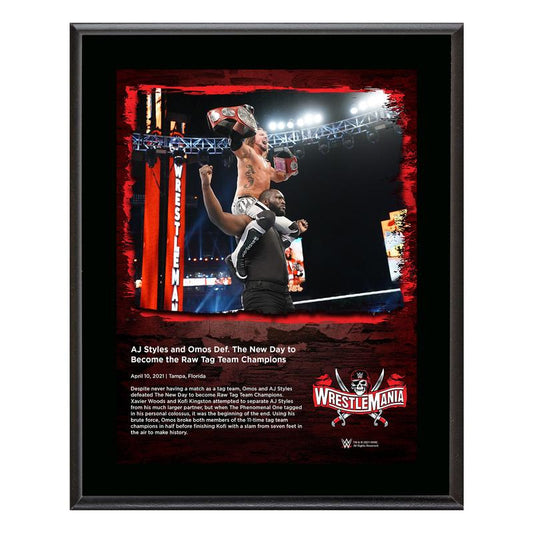 AJ Styles & Omos WrestleMania 37 10x13 Commemorative Plaque