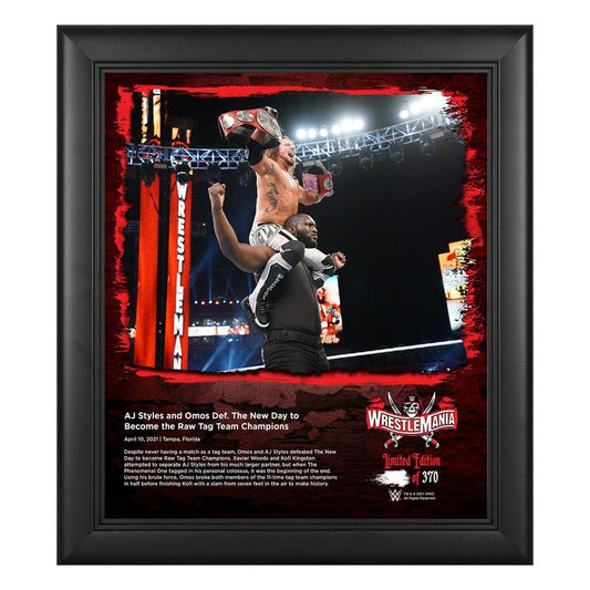 AJ Styles & Omos WrestleMania 37 15x17 Commemorative Plaque