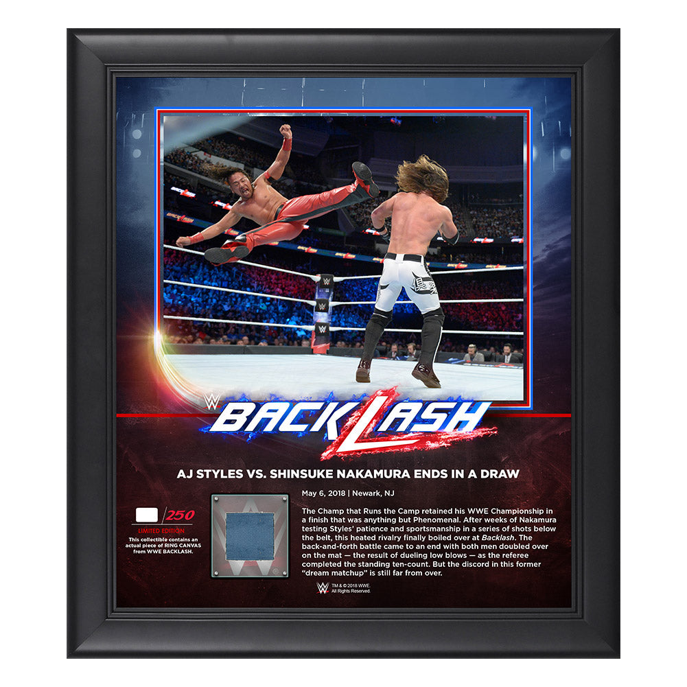 AJ Styles & Shinsuke Nakamura BackLash 2018 15 x 17 Framed Plaque w Ring Canvas
