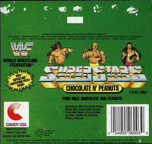 WWF Milk Chocolate Bar Hulk Hogan, Ultimate Warrior & Jake The Snake Roberts Candy USA 1991