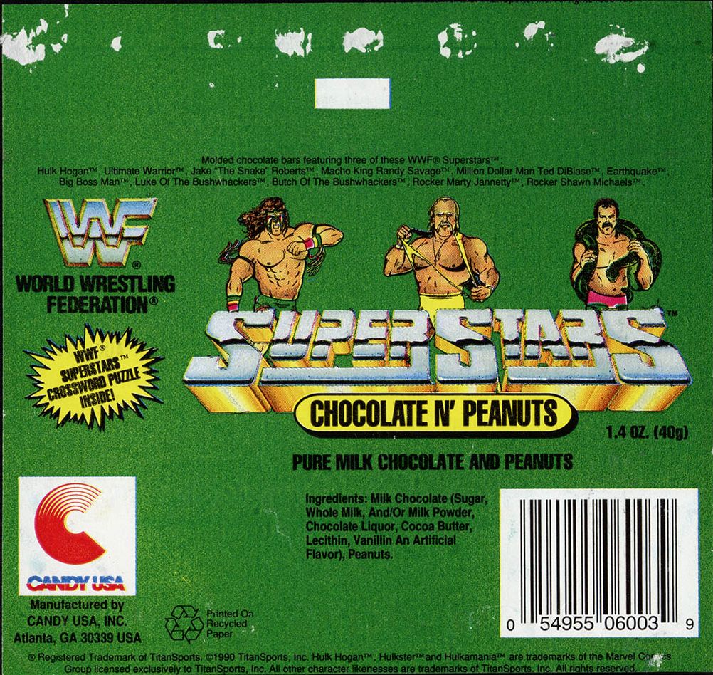 WWF Milk Chocolate bar Hulk Hogan, Ultimate Warrior & Jake The Snake Roberts Candy USA 1991