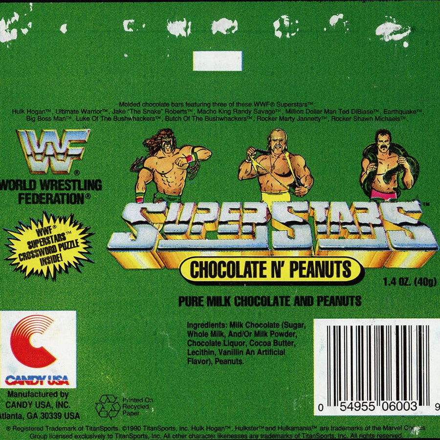 WWF Milk Chocolate bar Hulk Hogan, Ultimate Warrior & Jake The Snake Roberts Candy USA 1991 PWcatalog
