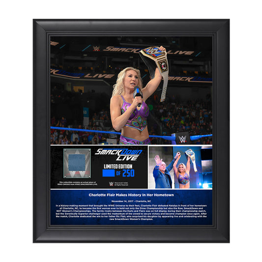 Charlotte Flair Makes History 15 x 17 Framed Plaque w Ring Canvas