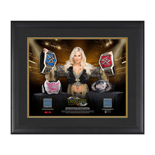 Charlotte Flair Makes History 23 x 27 Framed Plaque w Ring Canvas