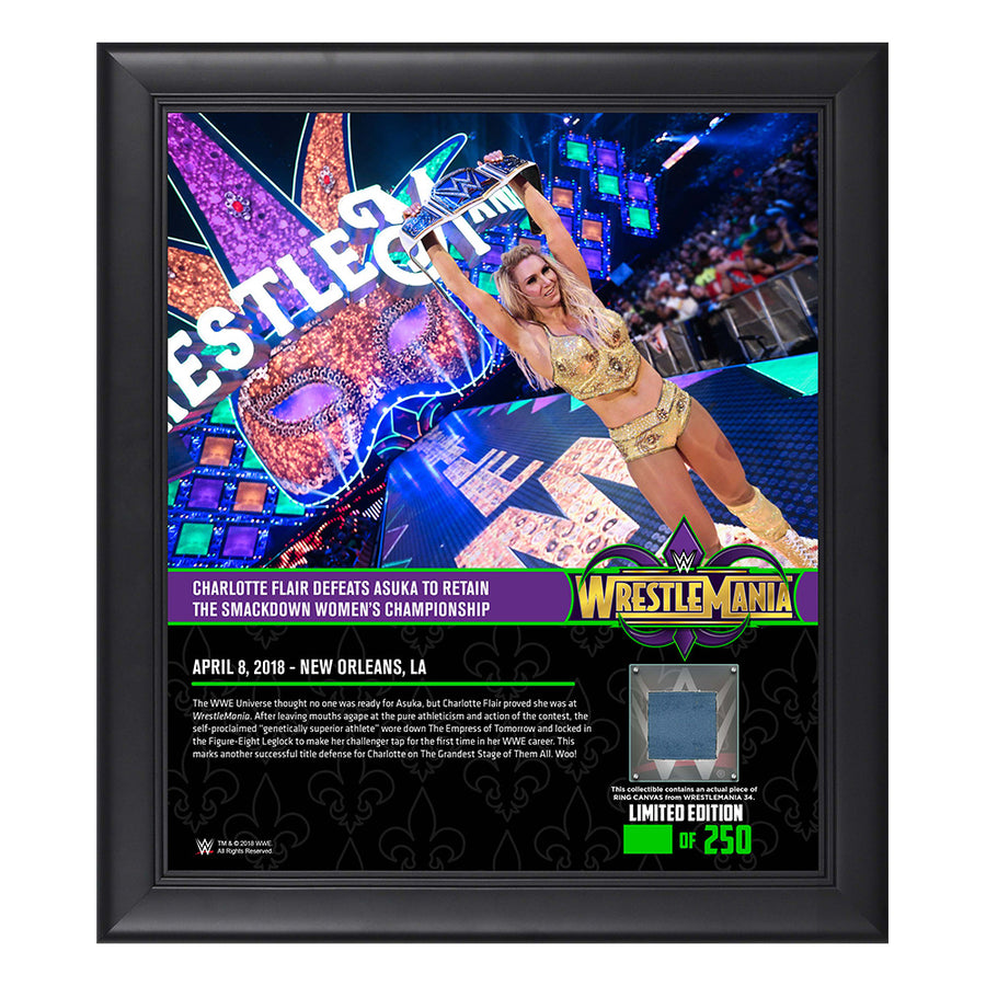 Charlotte WrestleMania 34 15 x 17 Framed Plaque w Ring Canvas Pwcatalog