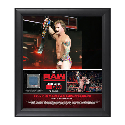 Chris Jericho First U.S. Championship Reign 15 x 17 Framed Plaque w Ring Canvas