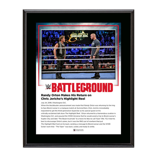 Chris Jericho and Randy Orton Battleground 2016 15 x 17 Framed Plaque w Ring Canvas