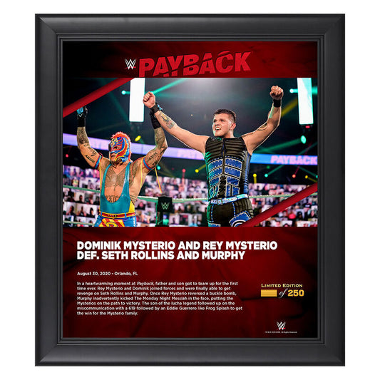 Dominik Mysterio & Rey Mysterio Payback 2020 15x17 Commemorative Plaque