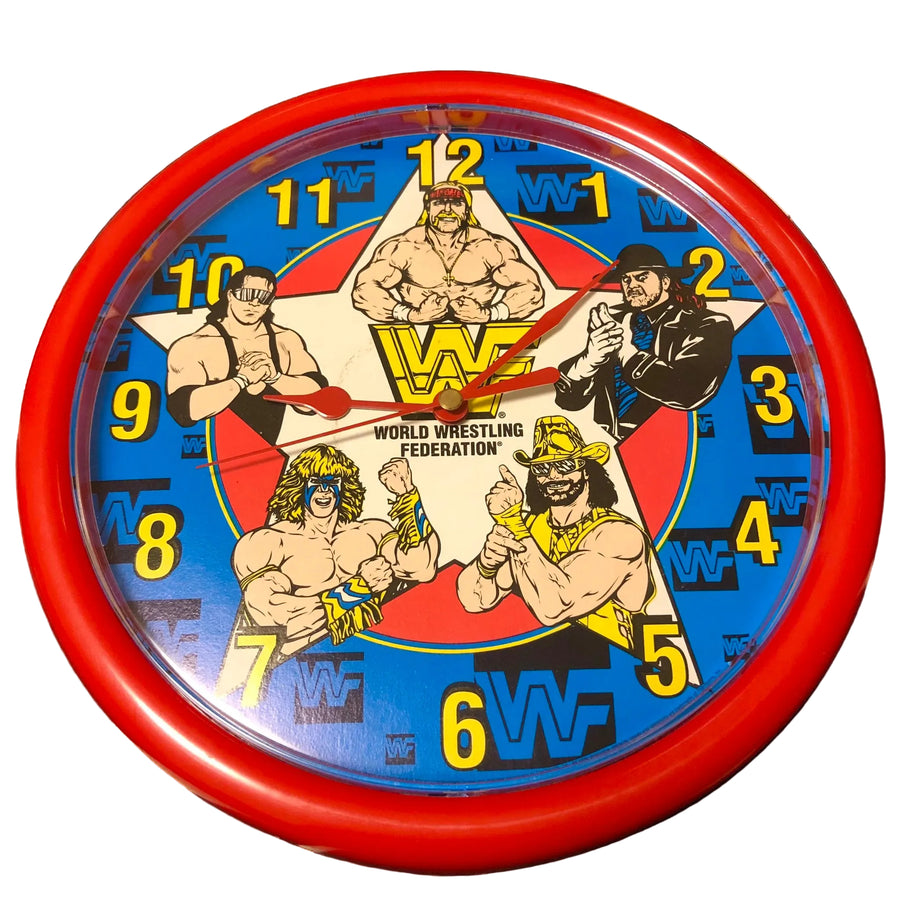 WWF wall clock 90`s Hulk Hogan, Bret Hart, Ultimate Warrior, Macho Man, Undertaker Watches PWcatalog