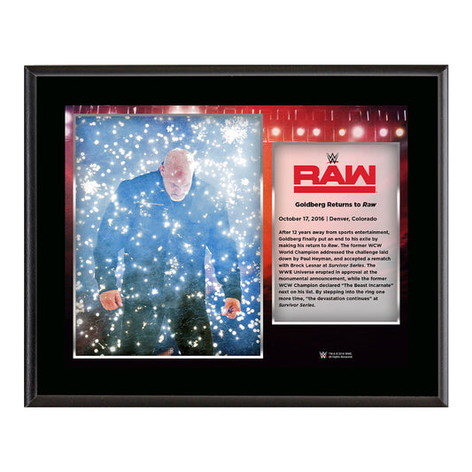Goldberg Return to RAW Commemorative 10 x 13 Photo Plaque