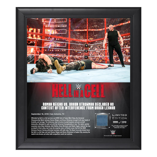 Hell in a Cell 2018 Universal Championship Match 15 x 17 Framed Plaque w Ring Canvas Pwcatalog