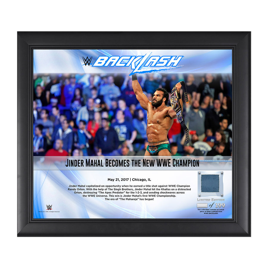 Jinder Mahal BackLash 2017 15 x 17 Framed Plaque w Ring Canvas