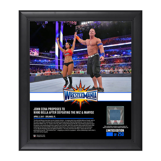 John Cena & Nikki Bella WrestleMania 33 15 x 17 Framed Plaque w Ring Canvas