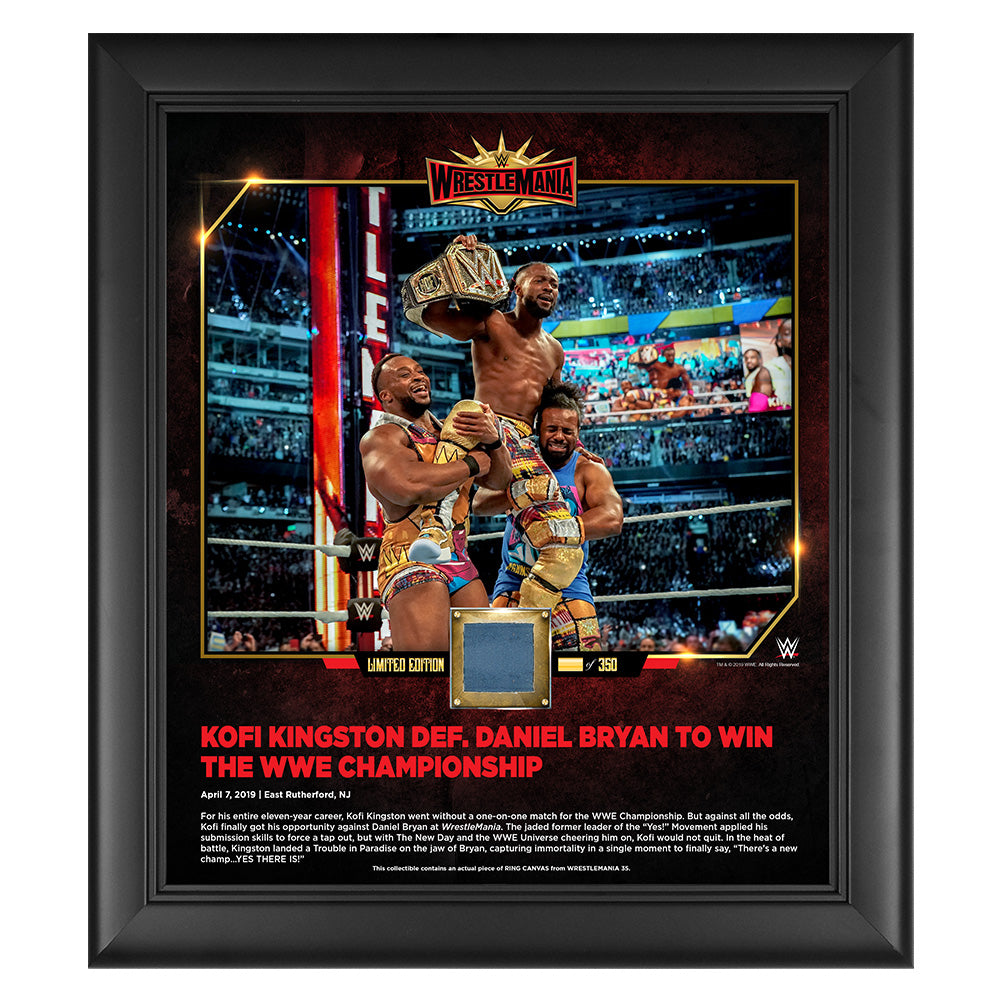 Kofi Kingston WrestleMania 35 15 x 17 Framed Plaque w Ring Canvas