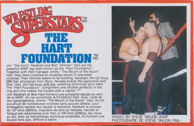 Hart Foundation Tag Team Box Bio card PW Catalog
