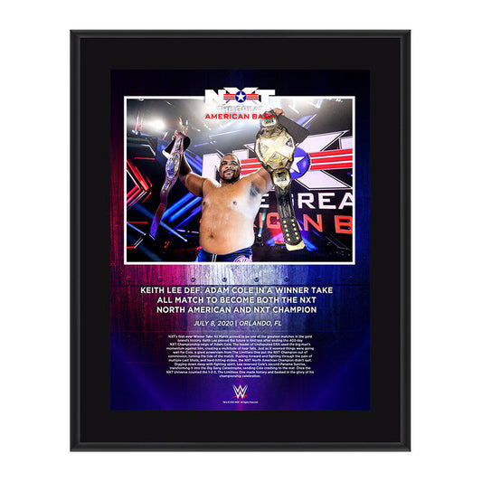 NXT Great American Bash Keith Lee 10x13 Commemorative Plaque