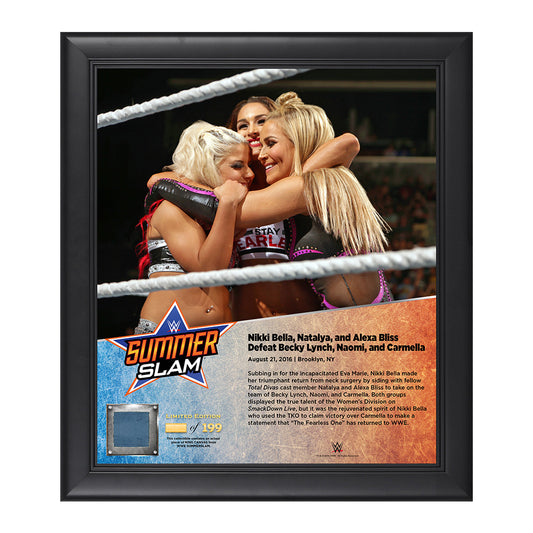 Nikki Bella, Alexa Bliss, Natalya SummerSlam 2016 15 x 17 Framed Plaque w Ring Canvas