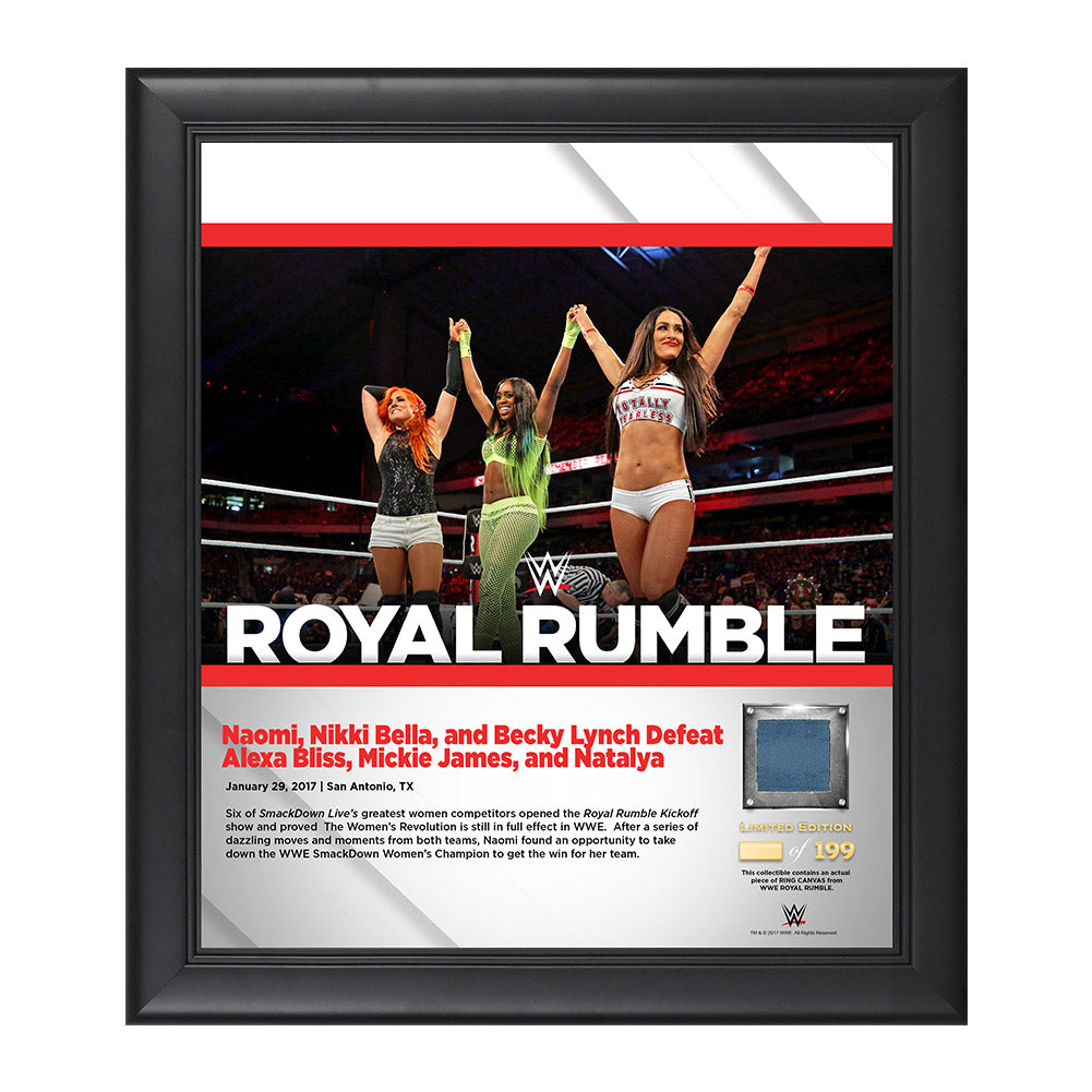 Nikki Bella, Becky Lynch, Naomi Royal Rumble 2017 15 x 17 Framed Plaque w Ring Canvas
