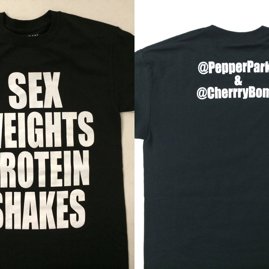 Pepper Parks & Cherry Bomb Sex Weights Protein Shakes T-Shirt Pwcatalog