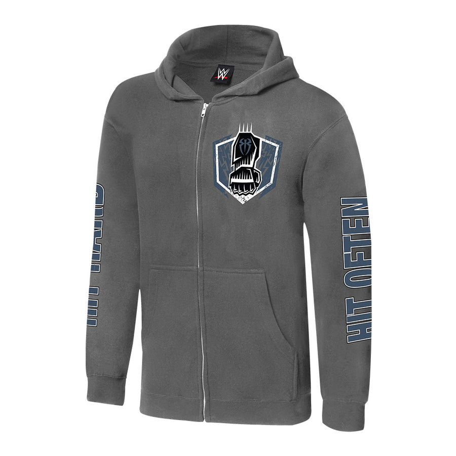 Roman Reigns Hit Hard, Hit Often Full-Zip Youth Hoodie Sweatshirt Pwcatalog