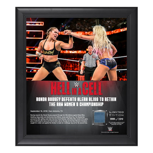 Ronda Rousey Hell in a Cell 2018 15 x 17 Framed Plaque w Ring Canvas