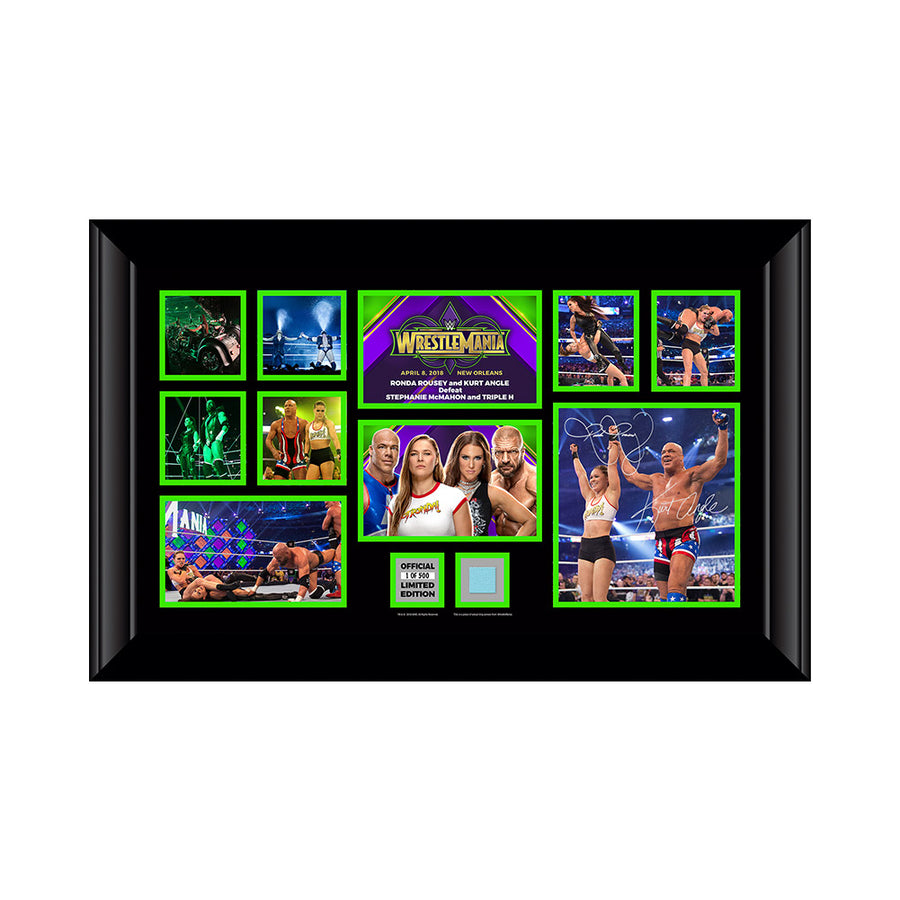 Ronda Rousey & Kurt Angle Signed WrestleMania 34 Commemorative Plaque Pwcatalog