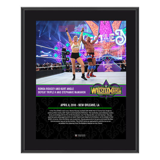 Ronda Rousey & Kurt Angle WrestleMania 34 10 x 13 Photo Plaque