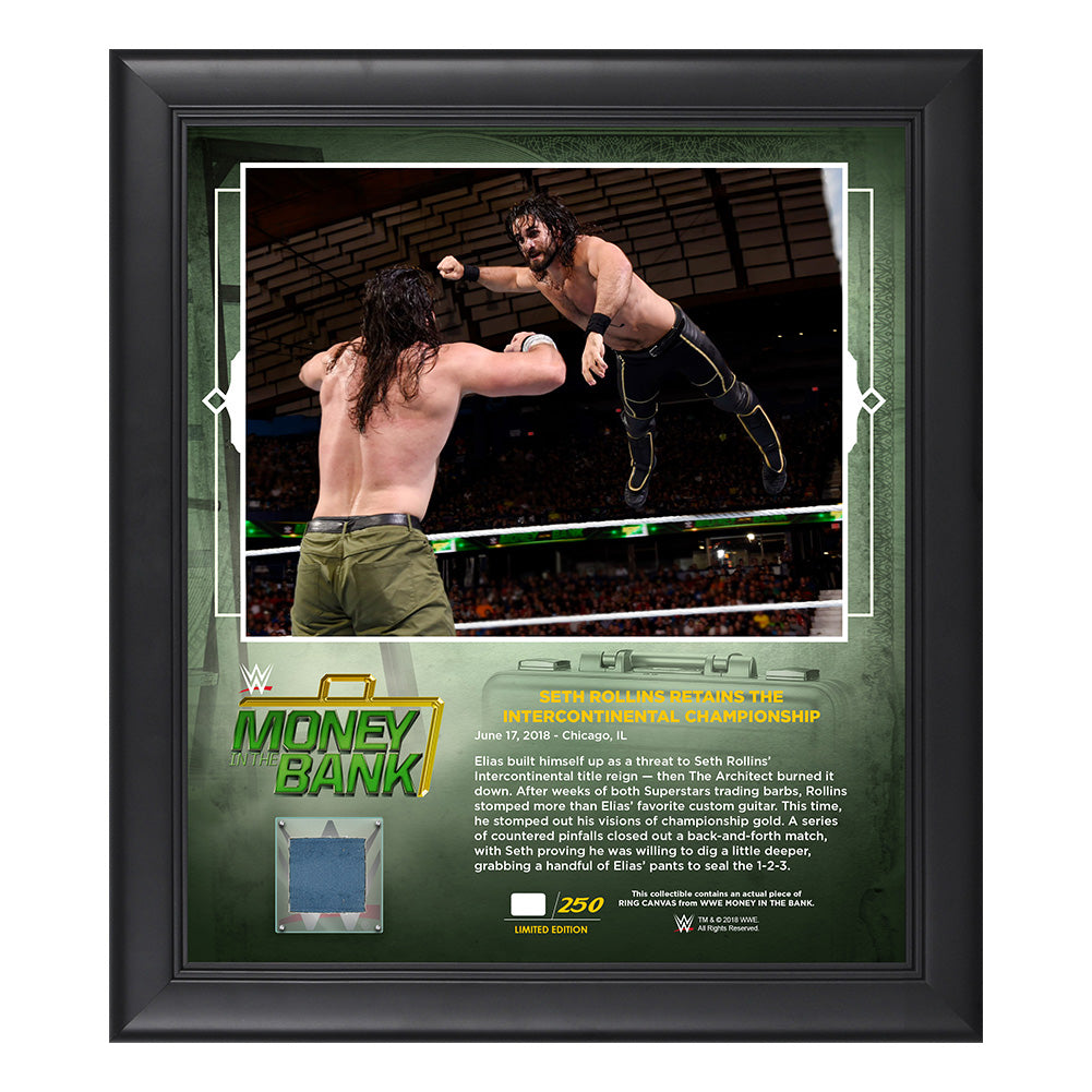 Seth Rollins Money in The Bank 2018 15 x 17 Framed Plaque w Ring Canvas Pwcatalog