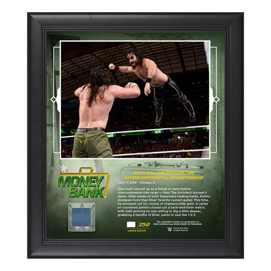 Seth Rollins Money in The Bank 2018 15 x 17 Framed Plaque w Ring Canvas Pwcatalog
