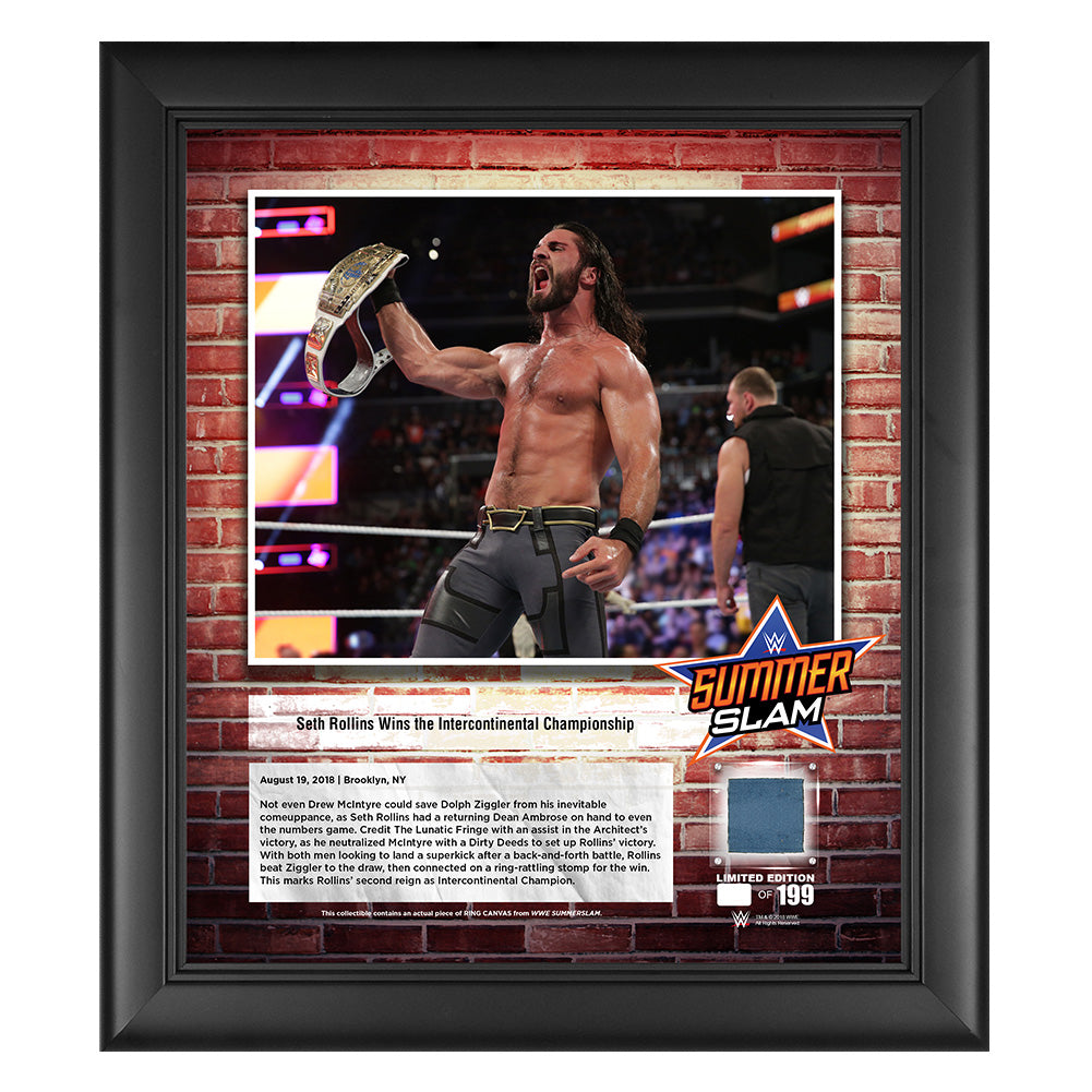 Seth Rollins SummerSlam 2018 15 x 17 Framed Plaque w Ring Canvas Pwcatalog