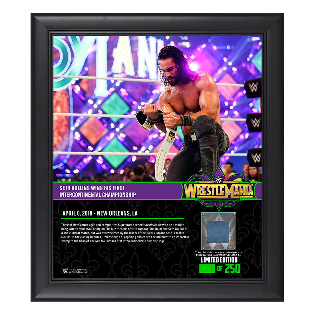 Seth Rollins WrestleMania 34 15 x 17 Framed Plaque w Ring Canvas Pwcatalog