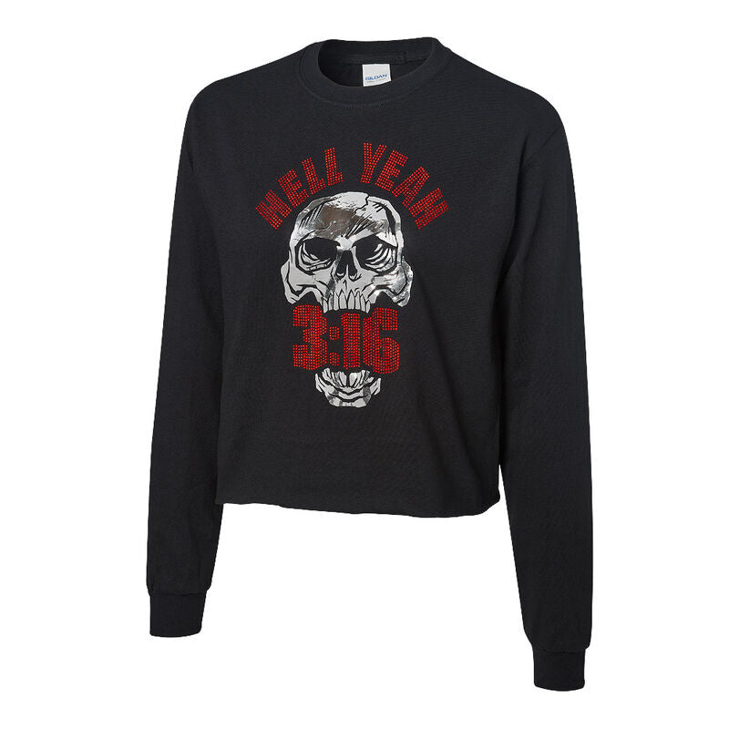 Stone Cold Steve Austin Hell Yeah Women's Rhinestone Bling Long-Sleeve Cropped Shirt Pwcatalog