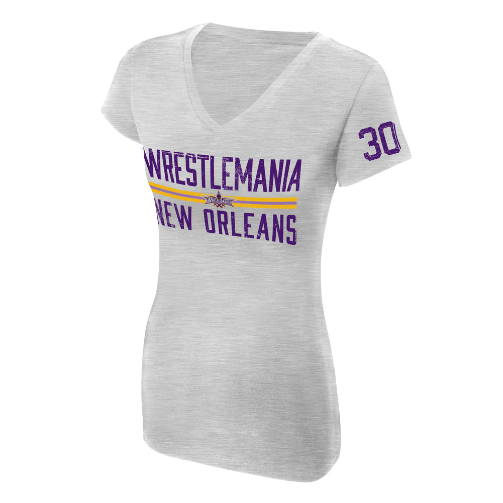 WrestleMania 30 Grey Women's V-Neck T-Shirt Pwcatalog
