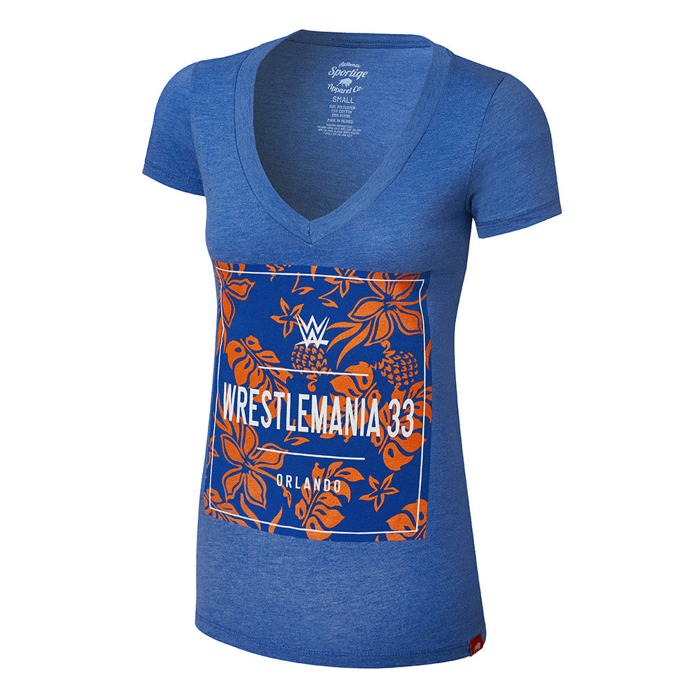 WrestleMania 33 Floral Women's V-Neck T-Shirt Pwcatalog