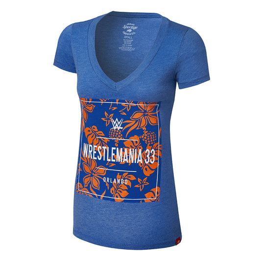 WrestleMania 33 Floral Women's V-Neck T-Shirt Pwcatalog