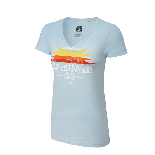 WrestleMania 33 Light Blue Women's V-Neck T-Shirt Pwcatalog