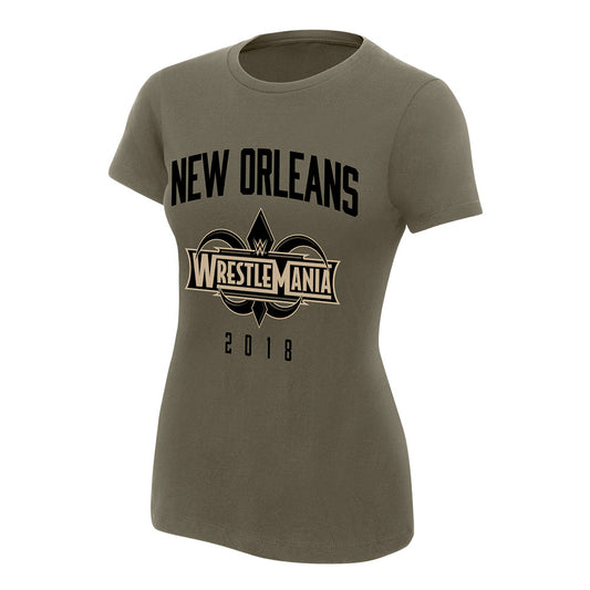 WrestleMania 34 New Orleans Military Green Women's Jersey T-Shirt