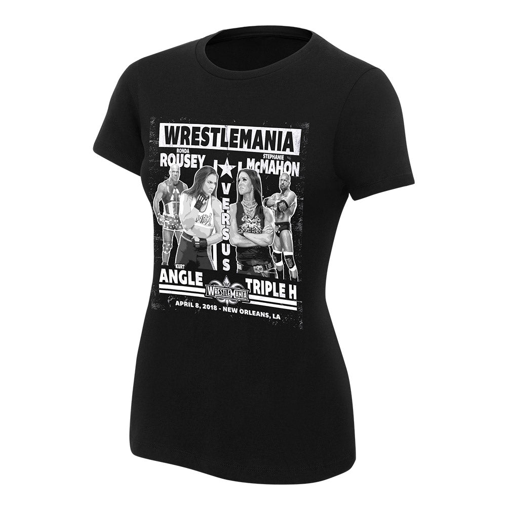 WrestleMania 34 Rousey & Angle vs. McMahon & Triple H Women's Match T-Shirt Pwcatalog