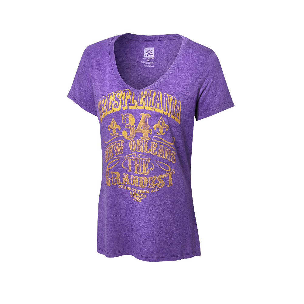 WrestleMania 34 The Grandest Stage Women's V-Neck T-Shirt Pwcatalog